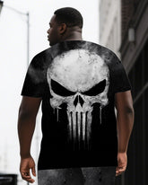 Defy Limits with Punisher Skull Men's Skeleton Black Print Big & Tall Short Sleeve T-shirt Shorts 2-Piece Set